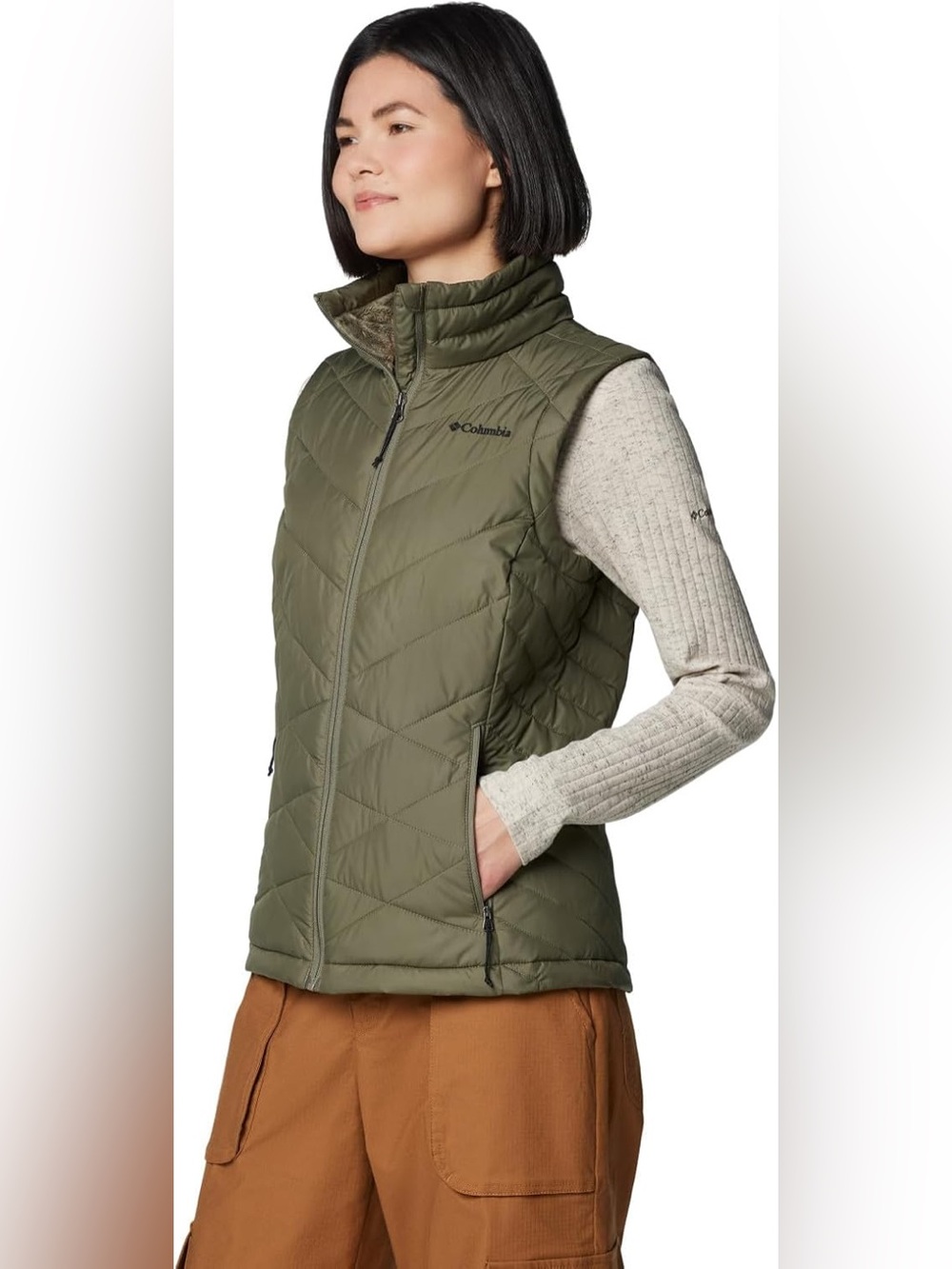Columbia Olive Green Quilted Omni-Heat Puffer Vest, Women’s Size Medium